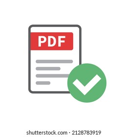 PDF files and check mark icons. Checking electronic documents. Editable vectors.