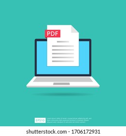 PDF files icon on laptop screen concept. Format extension of document symbol vector illustration