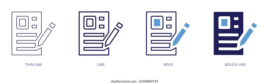 PDF form filler icon in 4 different styles. Thin Line, Line, Bold, and Bold Line. Duotone style. Editable stroke.