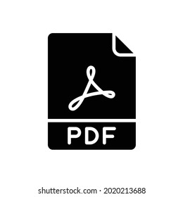 Pdf glyph icon. Simple solid design style. File, format, download, symbol, banner, button, sign concept. Vector illustration isolated on white background. Eps 10.