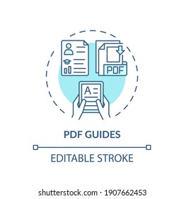 PDF Guides Concept Icon. Online Teaching Digital Resources. Step By Step Guide To Get New Skills Idea Thin Line Illustration. Vector Isolated Outline RGB Color Drawing. Editable Stroke
