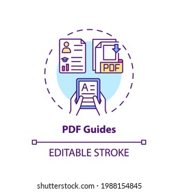 PDF Guides Concept Icon. Online Teaching Digital Resources. Step By Step Map To Get New Skills Idea Thin Line Illustration. Vector Isolated Outline RGB Color Drawing. Editable Stroke