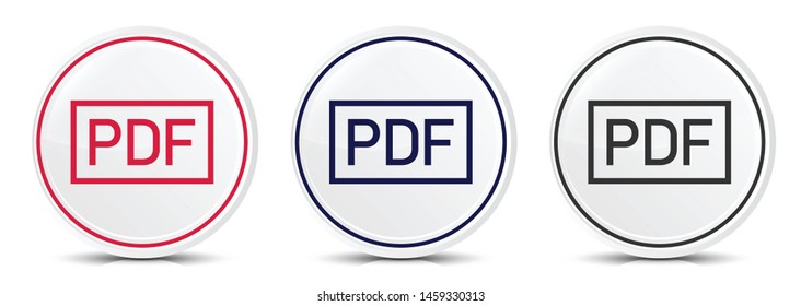 PDF icon crystal flat round button set illustration design isolated on white background