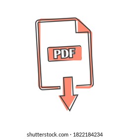 icono PDF. Descarga el documento pdf. Estilo de dibujos animados de iconos de color vectorial sobre fondo aislado blanco.