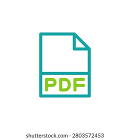 PDF icon with dual tone outline style, green symbol for portable documents