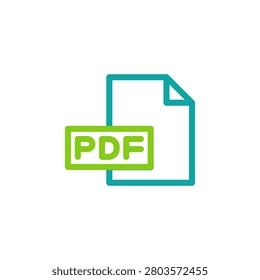 PDF icon with dual tone outline style, green symbol for portable documents