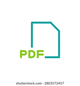 PDF icon with dual tone outline style, green symbol for portable documents