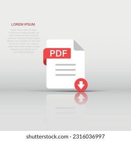 Icono Pdf en estilo plano. Ilustración vectorial de texto del documento sobre fondo aislado blanco. Archivar el concepto de negocio.