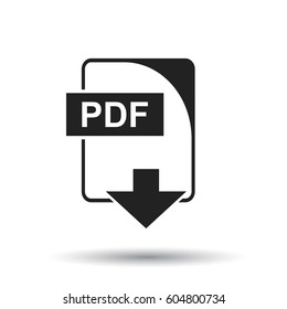 PDF icon. Flat vector illustration. PDF download sign symbol with shadow on white background.