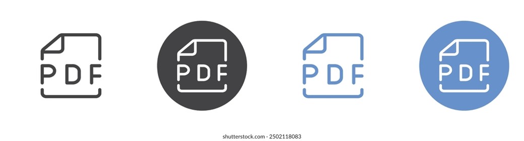 PDF icon linear graphics set vector in black