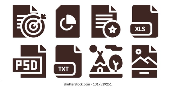 pdf icon set. 8 filled pdf icons.  Simple modern icons about  - Psd, Document, Txt, Tipi, Jpg, Xls