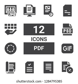 pdf icon set. Collection of 12 filled pdf icons included Document, Gif, Psd, Doc, Jpg