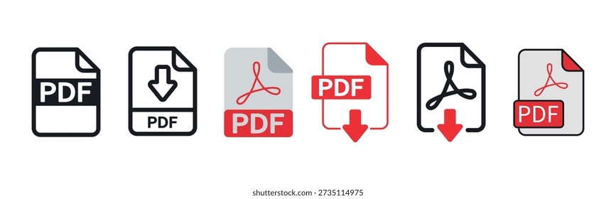 PDF-Symbolsatz. Farbige Vektorgrafik.