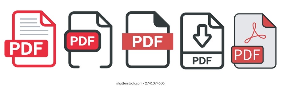 PDF icon set. Colored vector illustration.