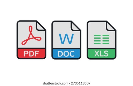 PDF-Symbolsatz. Vektorgrafik.