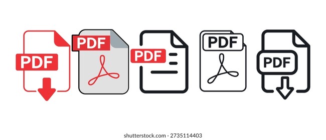 PDF-Symbolsatz. Vektorgrafik.