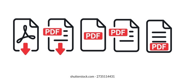 PDF-Symbolsatz. Vektorgrafik.