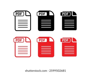PDF icon set. vector symbol PDF icons. Illustration  graphic design  PDF file icon format Flat design style. Red and black icon pdf with background white