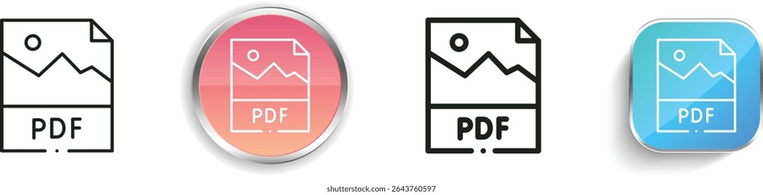 pdf icon. Thin Linear, Regular and Button Style Design Isolated On White Background