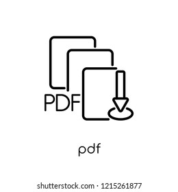 Pdf icon. Trendy modern flat linear vector Pdf icon on white background from thin line E-learning and education collection, editable outline stroke vector illustration