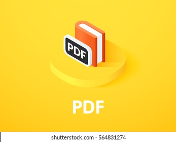 PDF icon, vector symbol in flat isometric style isolated on color background