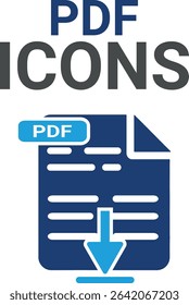 PDF icons, it contains upload, document, link, download file, folder, data, and PDF icons. Solid icon collection. Vector illustration.