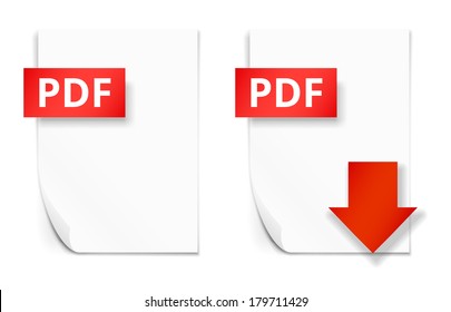 PDF icons, empty paper sheet and download button, vector illustration