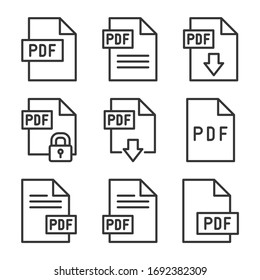 PDF Icons Set on White Background. Line Style Vector