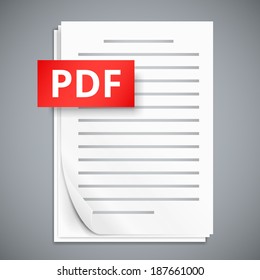 PDF icons, stack of paper sheets, vector illustration