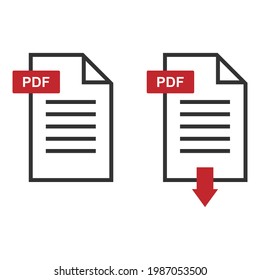 PDF icons, stack of paper sheets and download button, vector illustration isolated on white background.Eps 10.