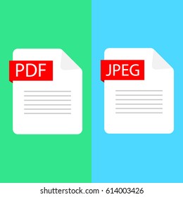 PDF and JPEG file icon. Flat design graphic illustration. Vector PDF and JPG icon.