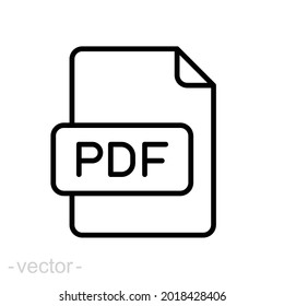 Pdf line icon. Simple outline design style. File, format, download, symbol, banner, button, sign concept. Vector illustration isolated on white background. Editable stroke Eps 10.