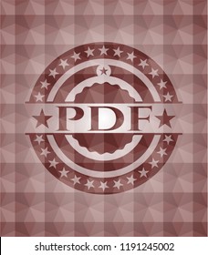 PDF red emblem or badge with geometric pattern background. Seamless.