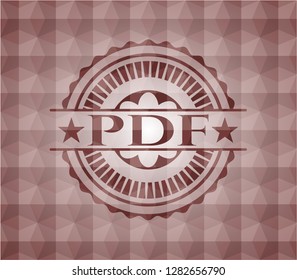 PDF red emblem with geometric pattern background. Seamless.