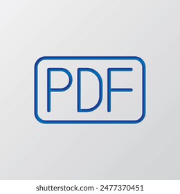 PDF simple icon vector. Flat design. Paper cut design. Cutted blue symbol with shadow. Gray background.ai