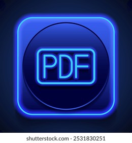 Einfacher PDF-Symbolvektor. Flaches Design. Blauer Neonstil auf Knopf. Mit shadow.ai