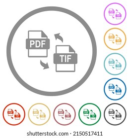 PDF TIF file conversion flat color icons in round outlines on white background
