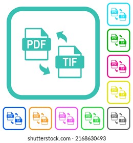 PDF TIF file conversion vivid colored flat icons in curved borders on white background