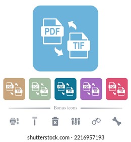 PDF-TIF-Datei Konvertieren weißer flacher Symbole auf farbigen, abgerundeten quadratischen Hintergründen. 6 Bonussymbole enthalten