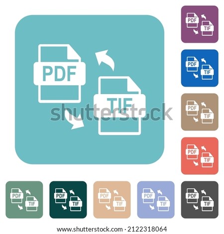 PDF TIF file conversion white flat icons on color rounded square backgrounds