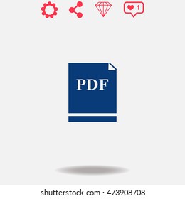 PDF vector icon on grey background.