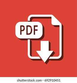 PDF vector icon with shadow. White illustration isolated on red background for graphic and web design.
