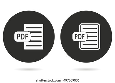 PDF vector icon. White illustration isolated on black background for graphic and web design.