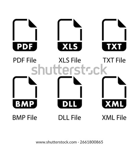 PDF, XLS, TXT, BMP, DLL, XML, File icon
