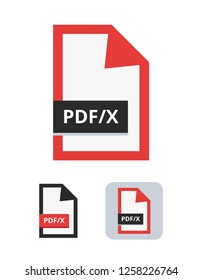 Pdf/x file flat vector icon. Symbol of PDF/X ISO standard for graphics exchange between graphic designer and printing plant or printing house isolated on a white background. 