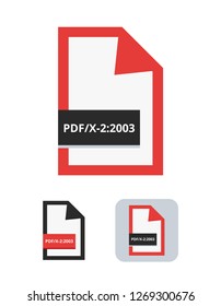 pdf/x-2:2003 file flat vector icon. Symbol of PDF/X-2 ISO standard for graphics exchange between graphic designer and printing plant or printing house supporting transparency and rgb isolated on white