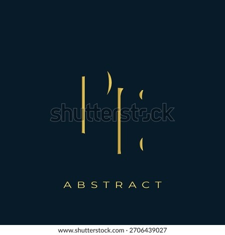 PE Abstract Golden Logo Design. Abstract Golden Symbol Composition on a Dark Navy Blue Background