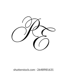 Logotipo de letras iniciais do monograma da caligrafia PE