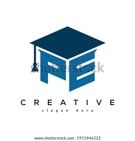PE creative education letter logo with graduation cap