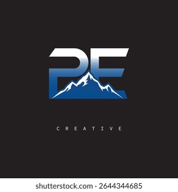 PE Creative Mountain Logo Bold Gradient Letter Mark Diseño de marca para empresas Marcas de exterior